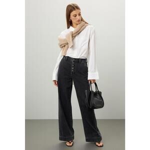 Madewell Black Superwide-Leg Jeans Size 30 frayed hem